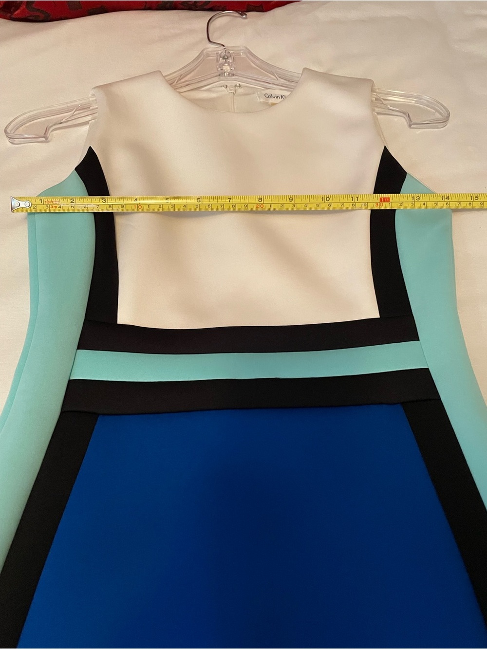 Calvin Klein Sleeveless Colorblock Sheath Dress - White, Blue & Teal - Petite 2P - Picture 6 of 7